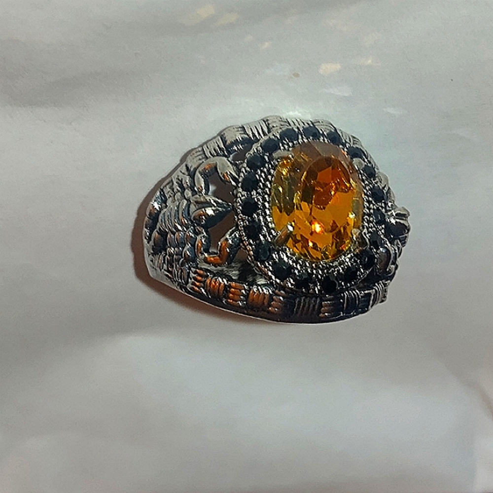 Vintage Silver Ring with Yellow Gemstone size 8